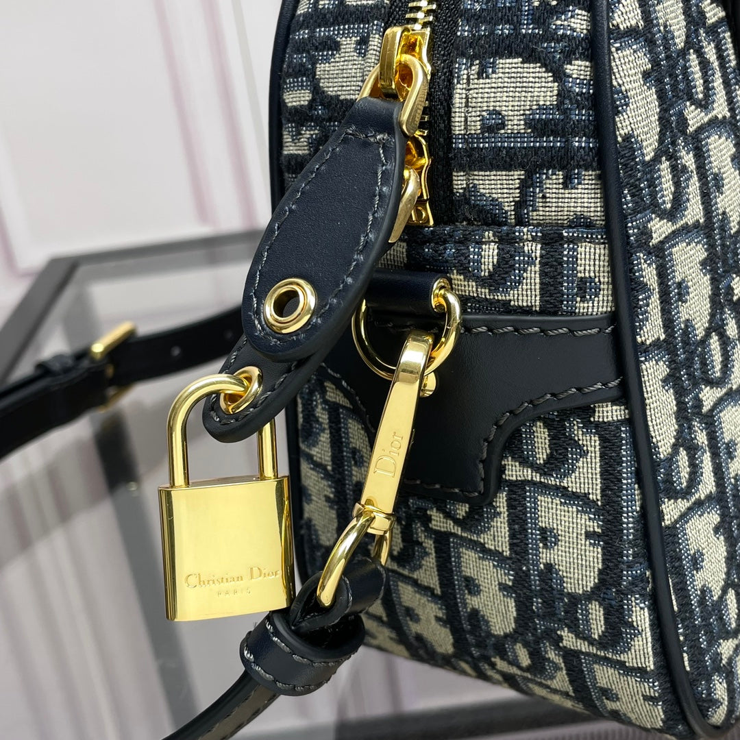 Christian Dior Oblique Jacquard Mini Bowling Bag - Blue and Beige Monogram