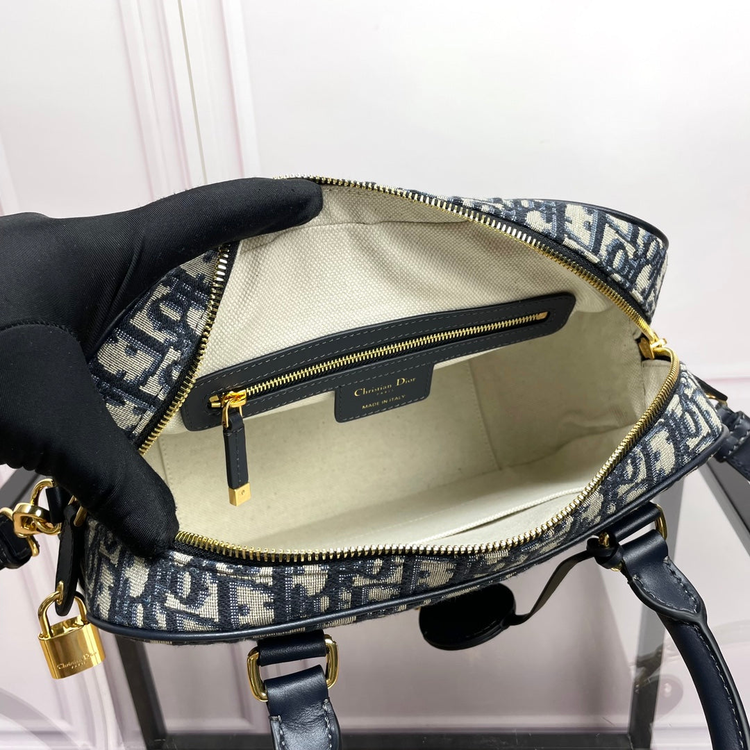 Dior Vibe Medium Bowling Bag - Blue Oblique Jacquard & Navy Leather