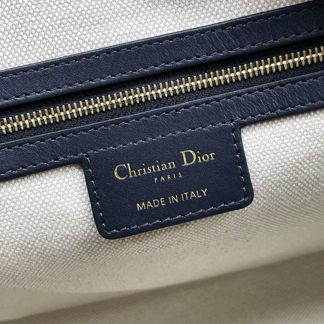 Dior Classic Navy Blue Monogram Canvas Satchel Bag with Top Handles