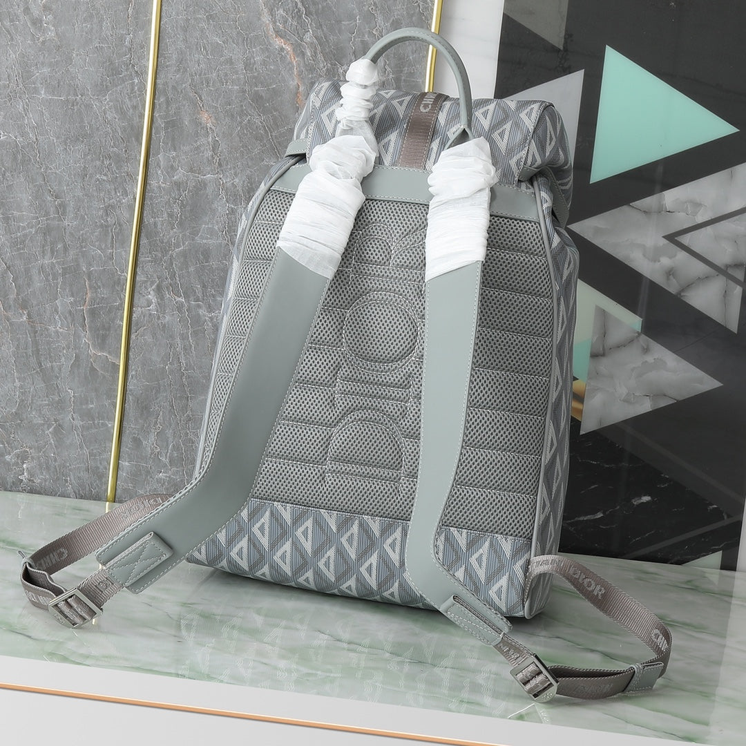Dior Geometric Pattern Grey Canvas Backpack with Quick Release Buckle