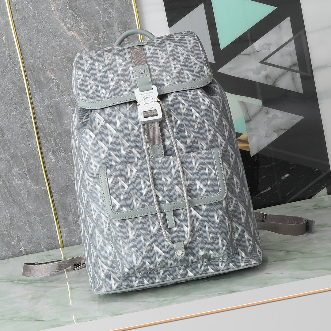Dior Geometric Pattern Grey Canvas Backpack with Quick Release Buckle