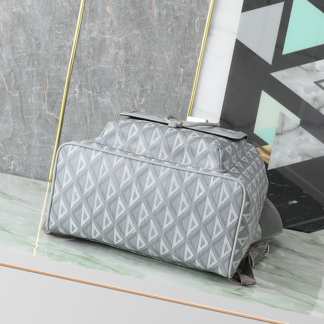 Dior Geometric Pattern Grey Canvas Backpack with Quick Release Buckle