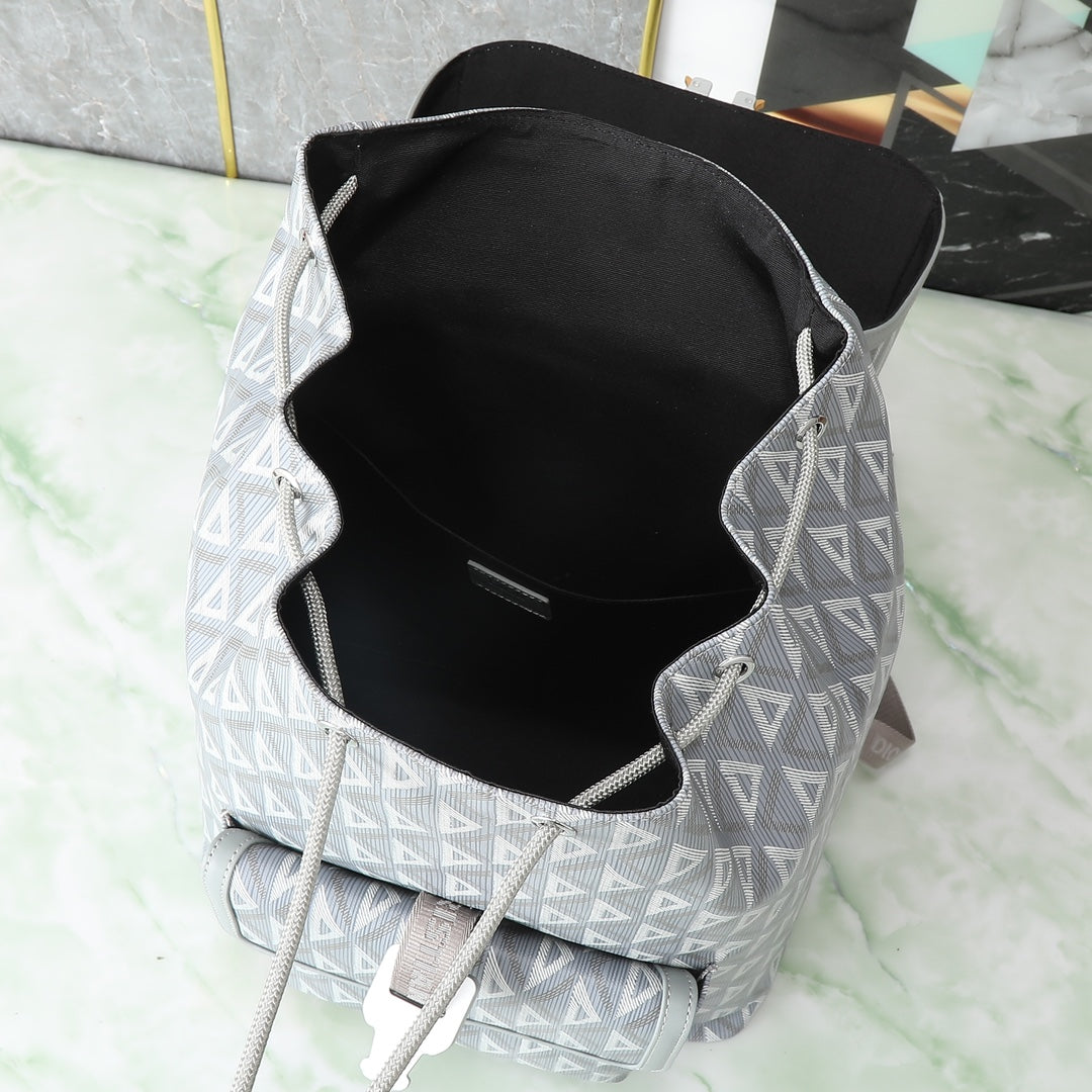 Dior Geometric Pattern Grey Canvas Backpack with Quick Release Buckle