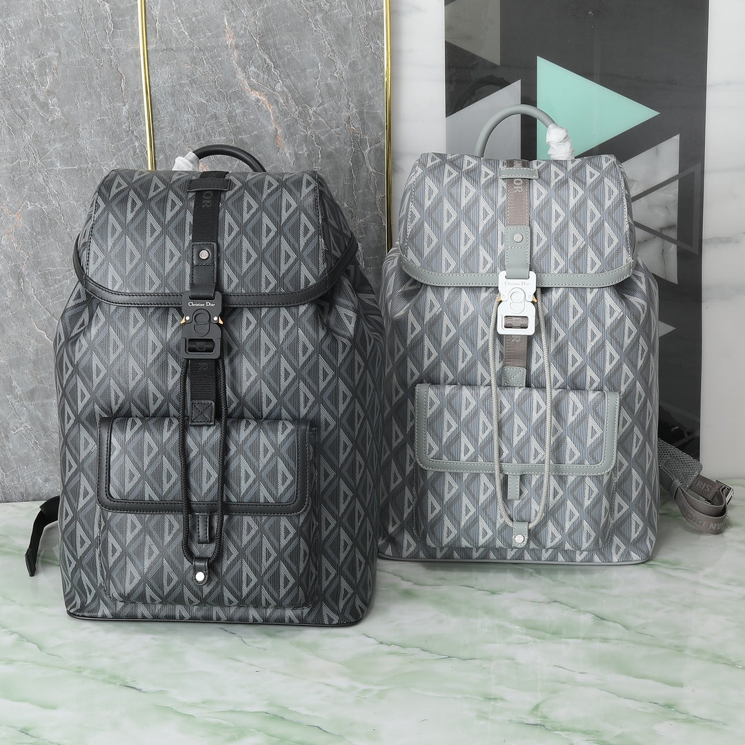 Dior Geometric Diamond Print Flap Backpack with Metal Buckle