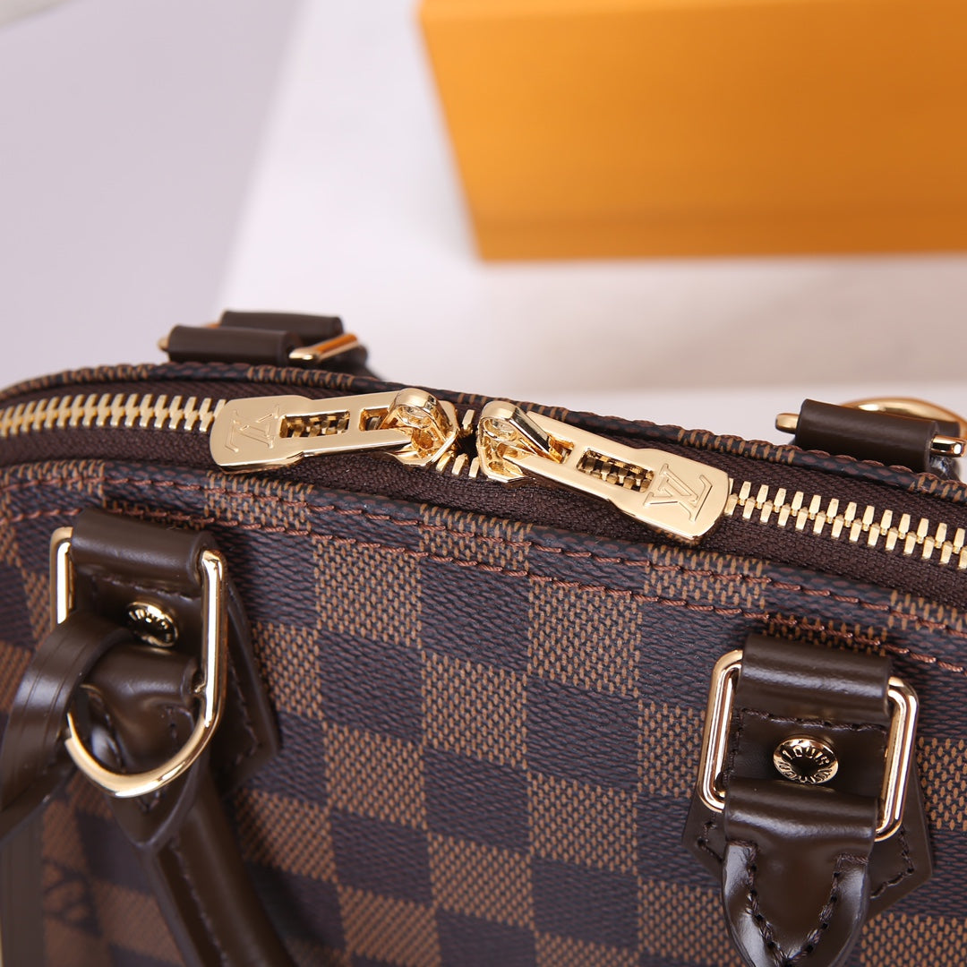 Louis Vuitton Classic Brown Checkerboard Dome Satchel Bag with Shoulder Strap