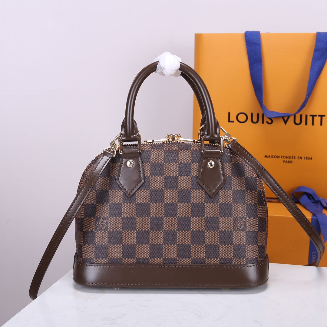 Louis Vuitton Classic Brown Checkerboard Dome Satchel Bag with Shoulder Strap
