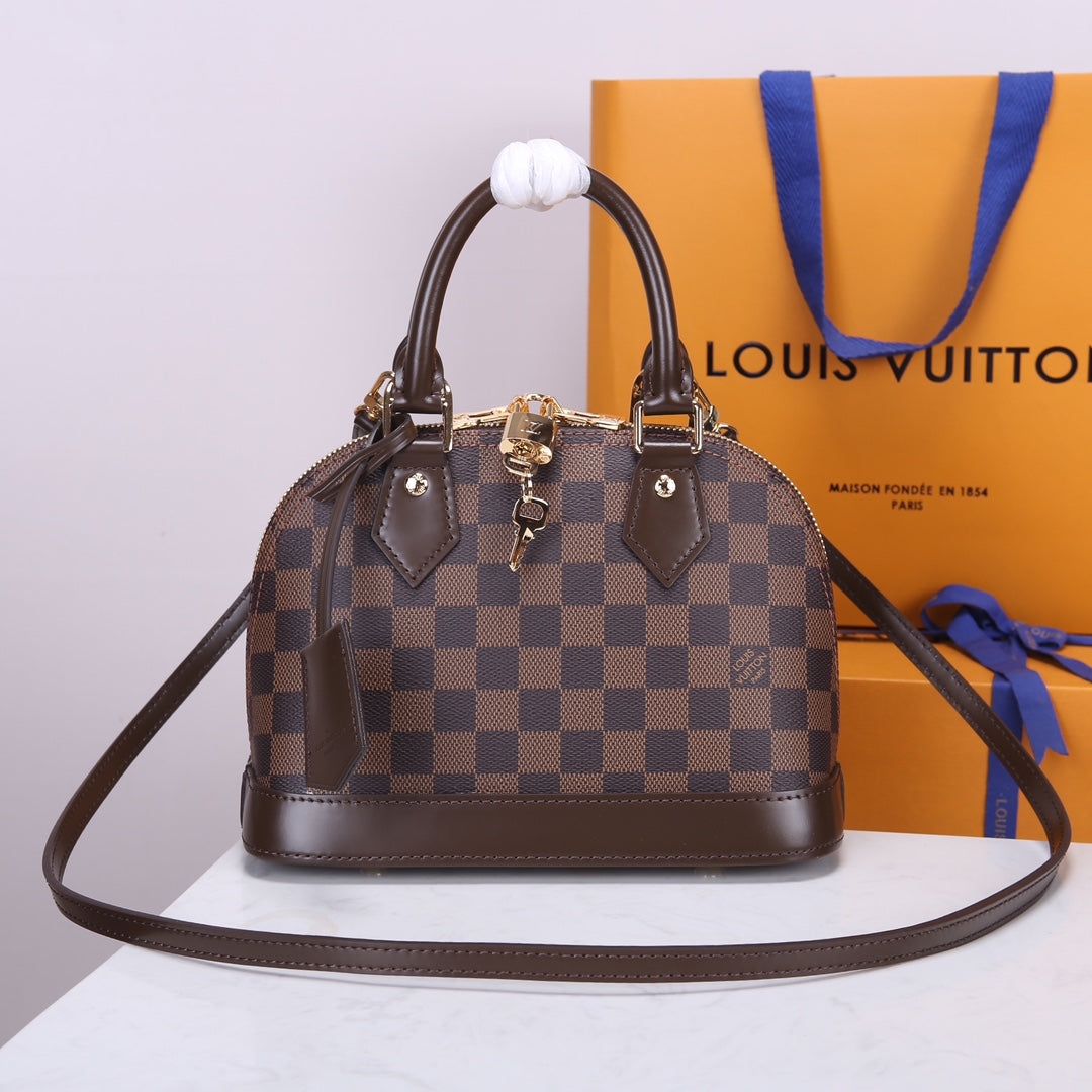 Louis Vuitton Classic Brown Checkerboard Dome Satchel Bag with Shoulder Strap