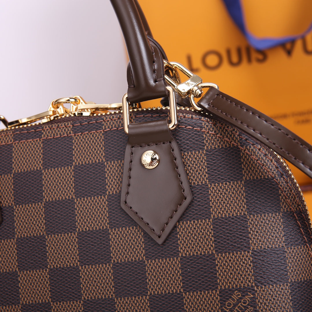 Louis Vuitton Classic Brown Checkerboard Dome Satchel Bag with Shoulder Strap