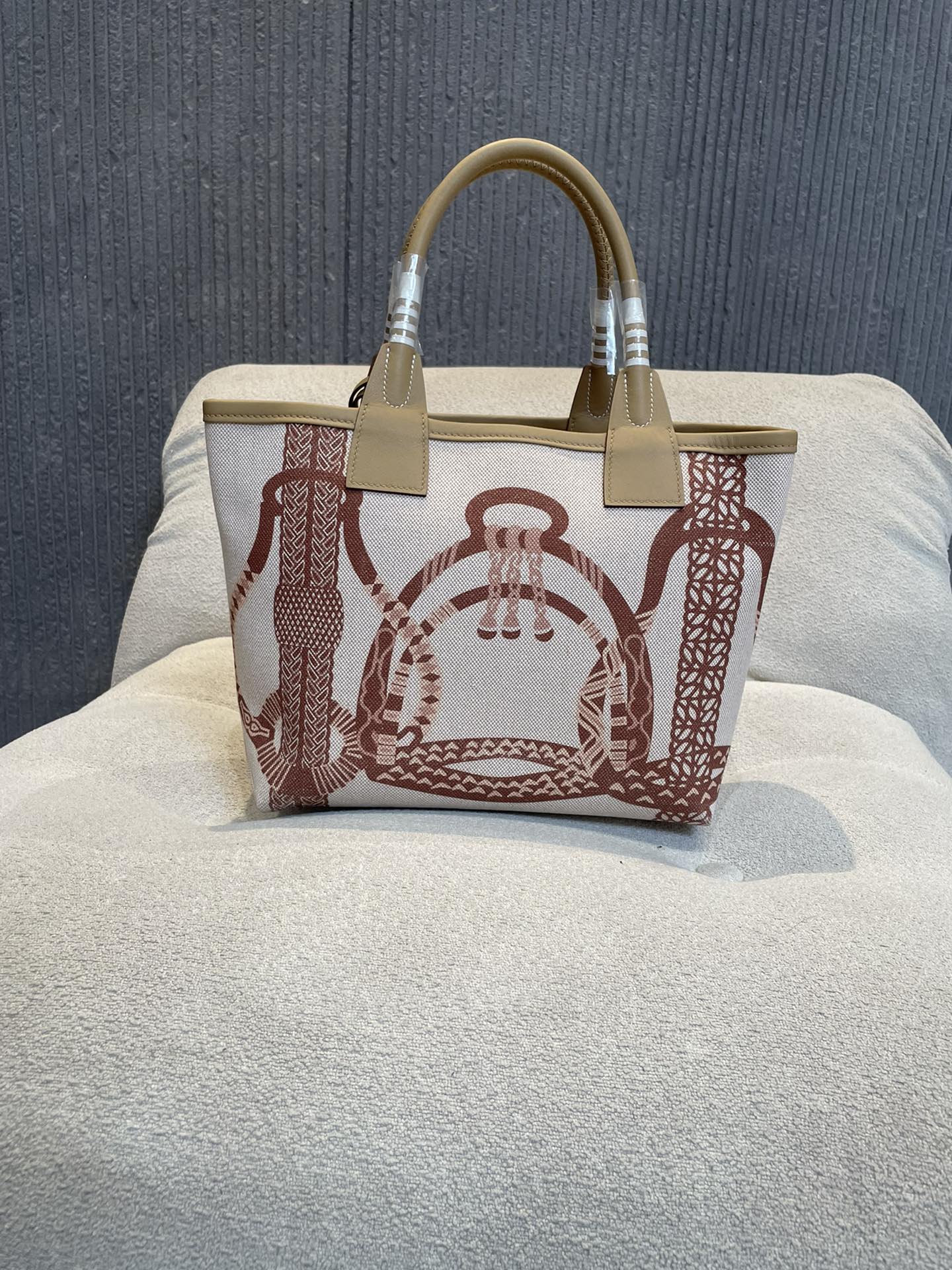 Equestrian Print Canvas Mini Tote Bag with Stirrup Charm