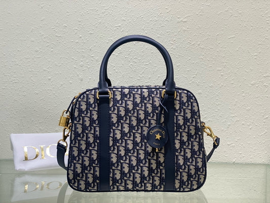 Christian Dior Blue Oblique Jacquard Medium Bowling Bag