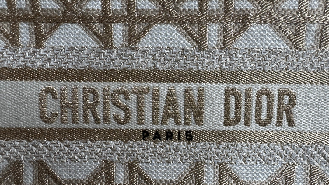 Dior Elegant Beige Geometric Embroidered Mini Canvas Tote Handbag