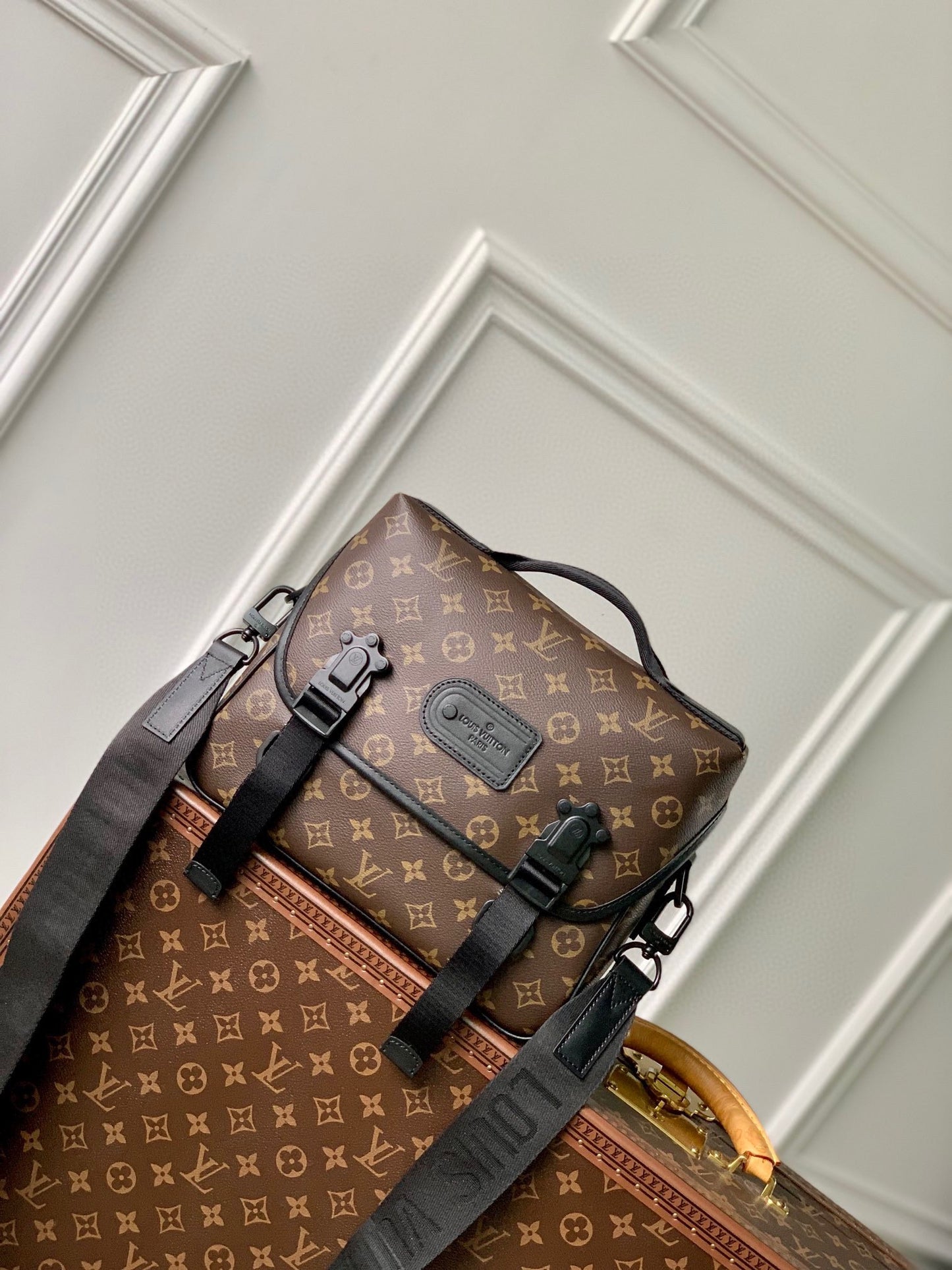 Louis Vuitton Brown Monogram Canvas Messenger Crossbody Bag with Buckles