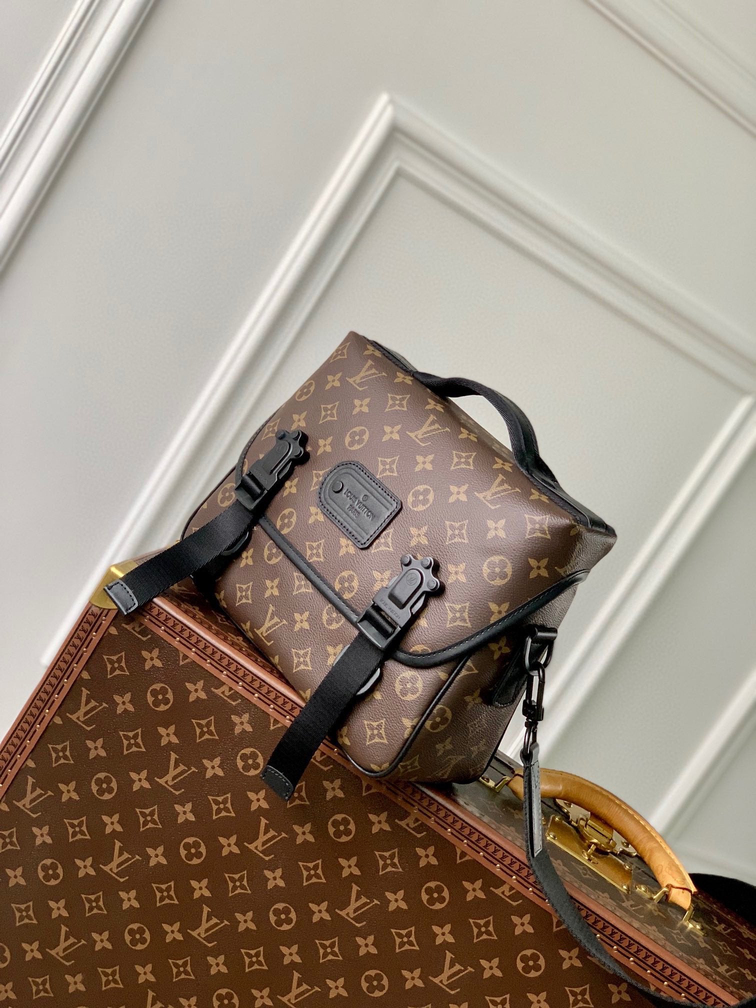 Louis Vuitton Brown Monogram Canvas Messenger Crossbody Bag with Buckles