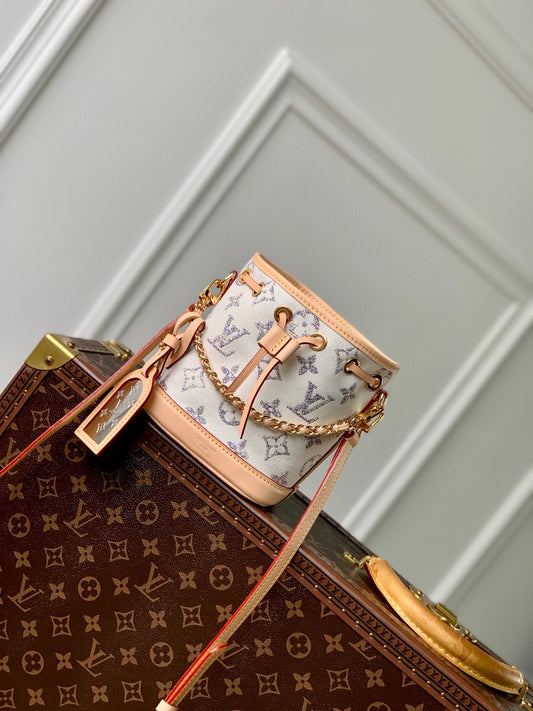 Louis Vuitton Nano Noé Bucket Bag - White & Grey Monogram Canvas