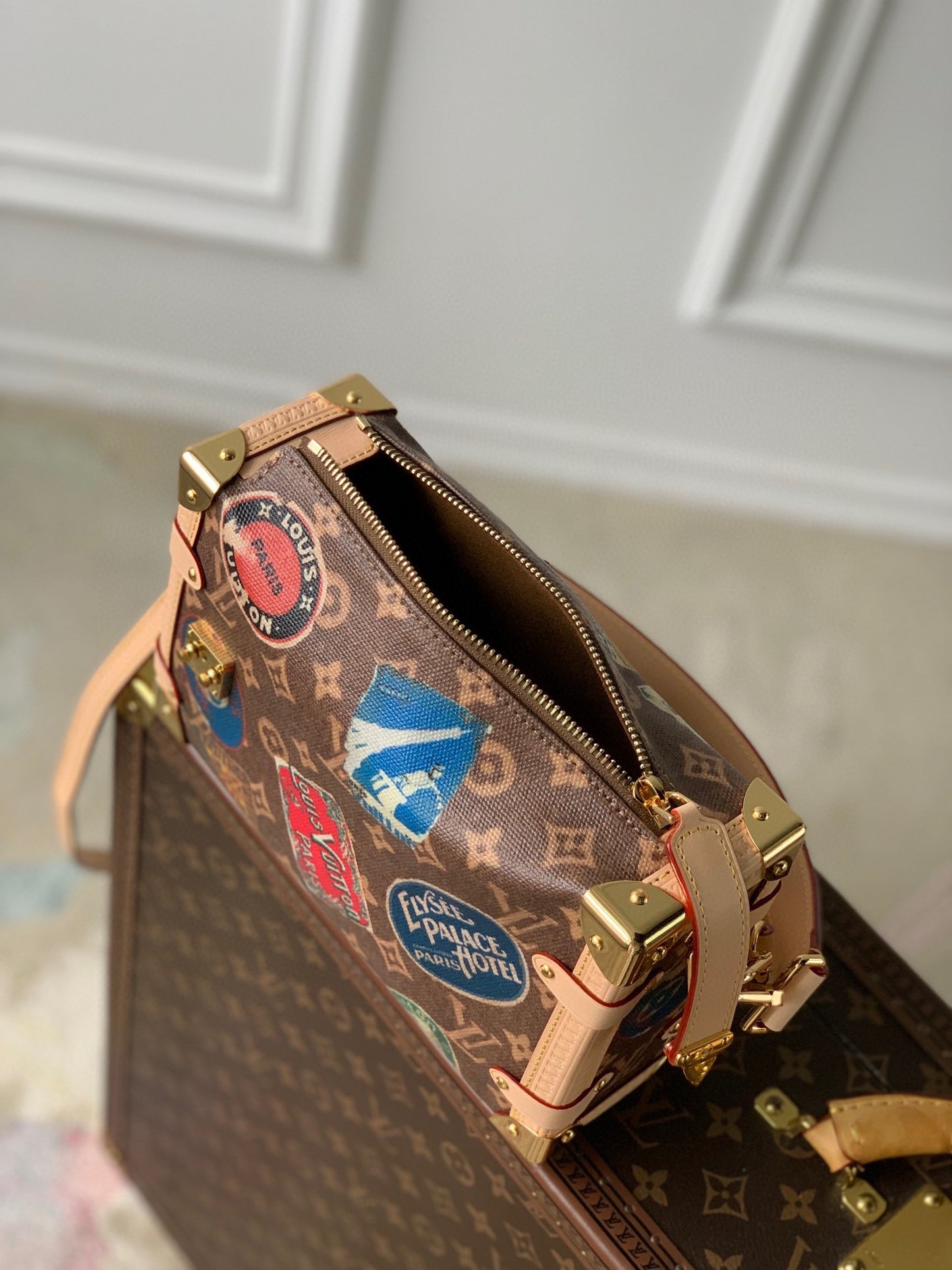 Louis Vuitton Vintage Monogram Mini Trunk Crossbody Bag with Travel Patches