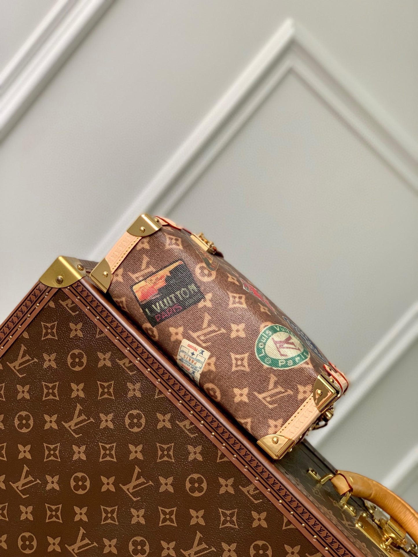 Louis Vuitton Vintage Monogram Mini Trunk Crossbody Bag with Travel Patches