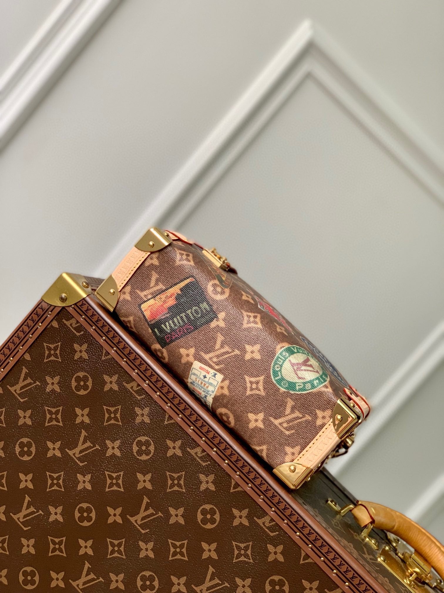 Louis Vuitton Vintage Monogram Mini Trunk Crossbody Bag with Travel Patches