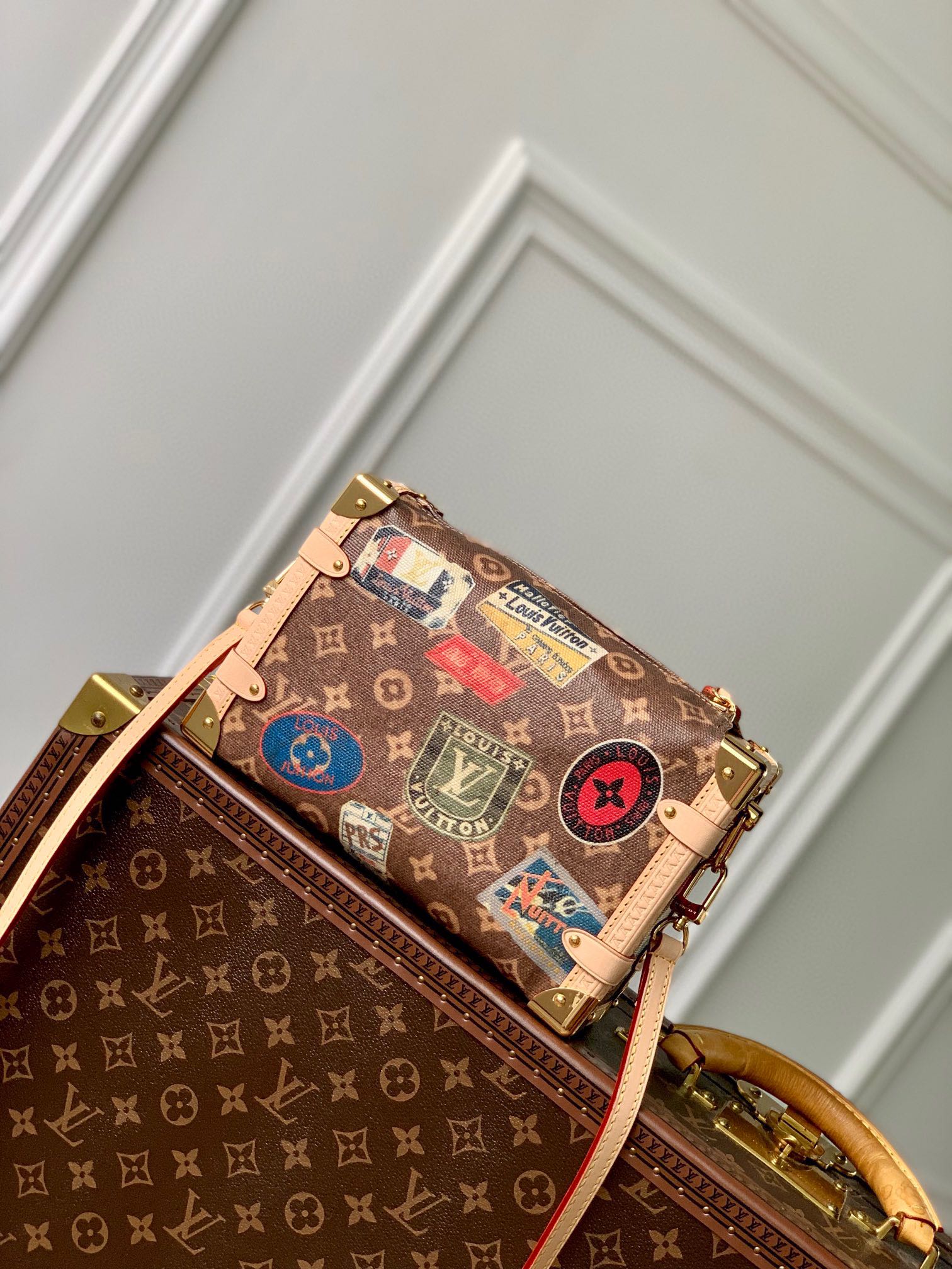 Louis Vuitton Vintage Monogram Mini Trunk Crossbody Bag with Travel Patches