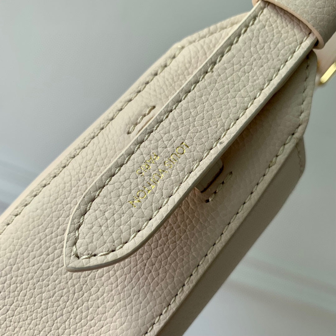 Louis Vuitton Elegant Cream Leather Crescent Shoulder Bag with Gold Lock