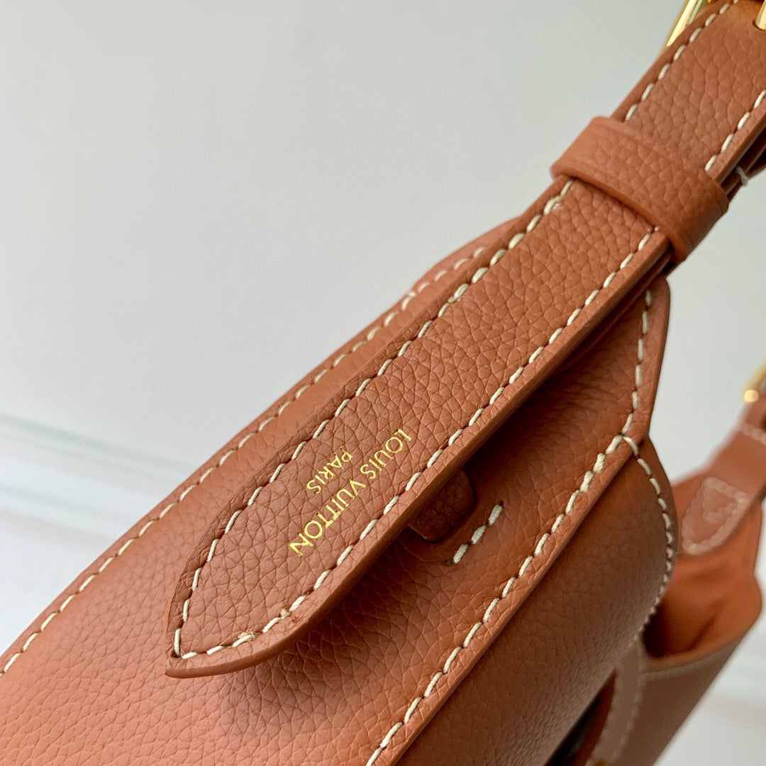Louis Vuitton Classic Tan Leather Crescent Shoulder Bag with Gold Padlock
