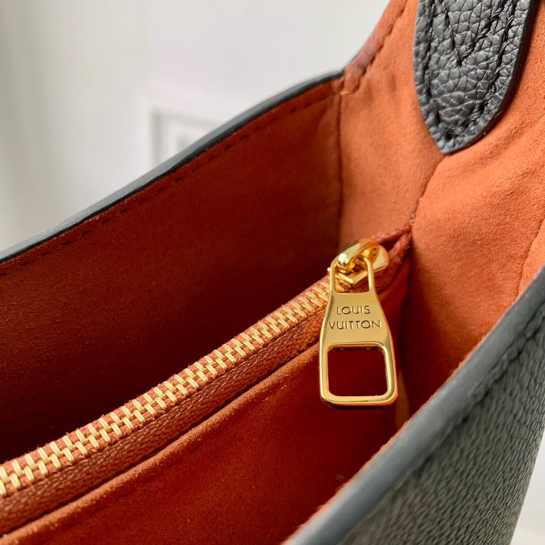 Louis Vuitton Classic Black Textured Leather Hobo Bag with Gold Padlock Clasp
