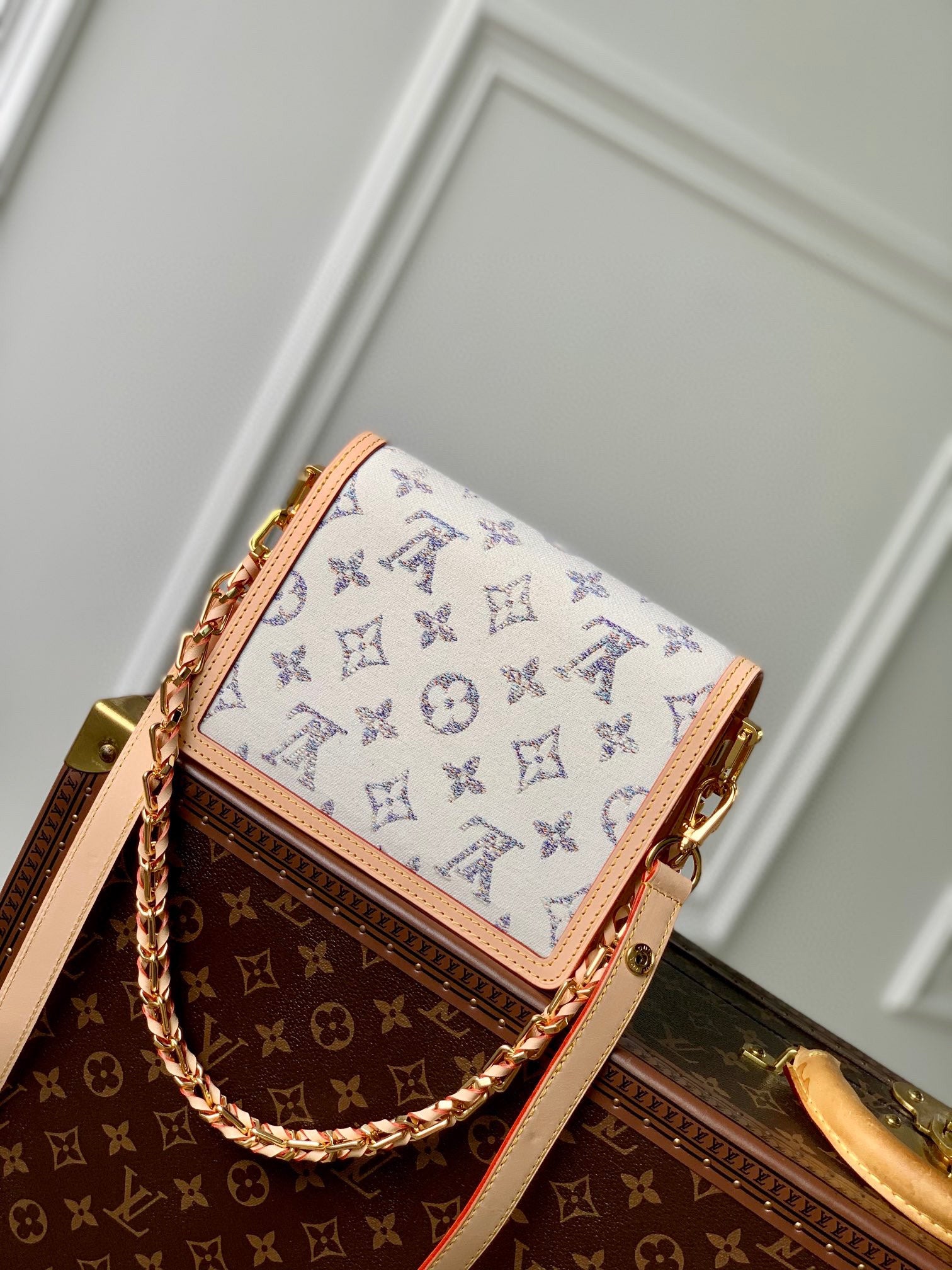 Louis Vuitton Structured Monogram Canvas Mini Flap Bag with Gold Chain Strap