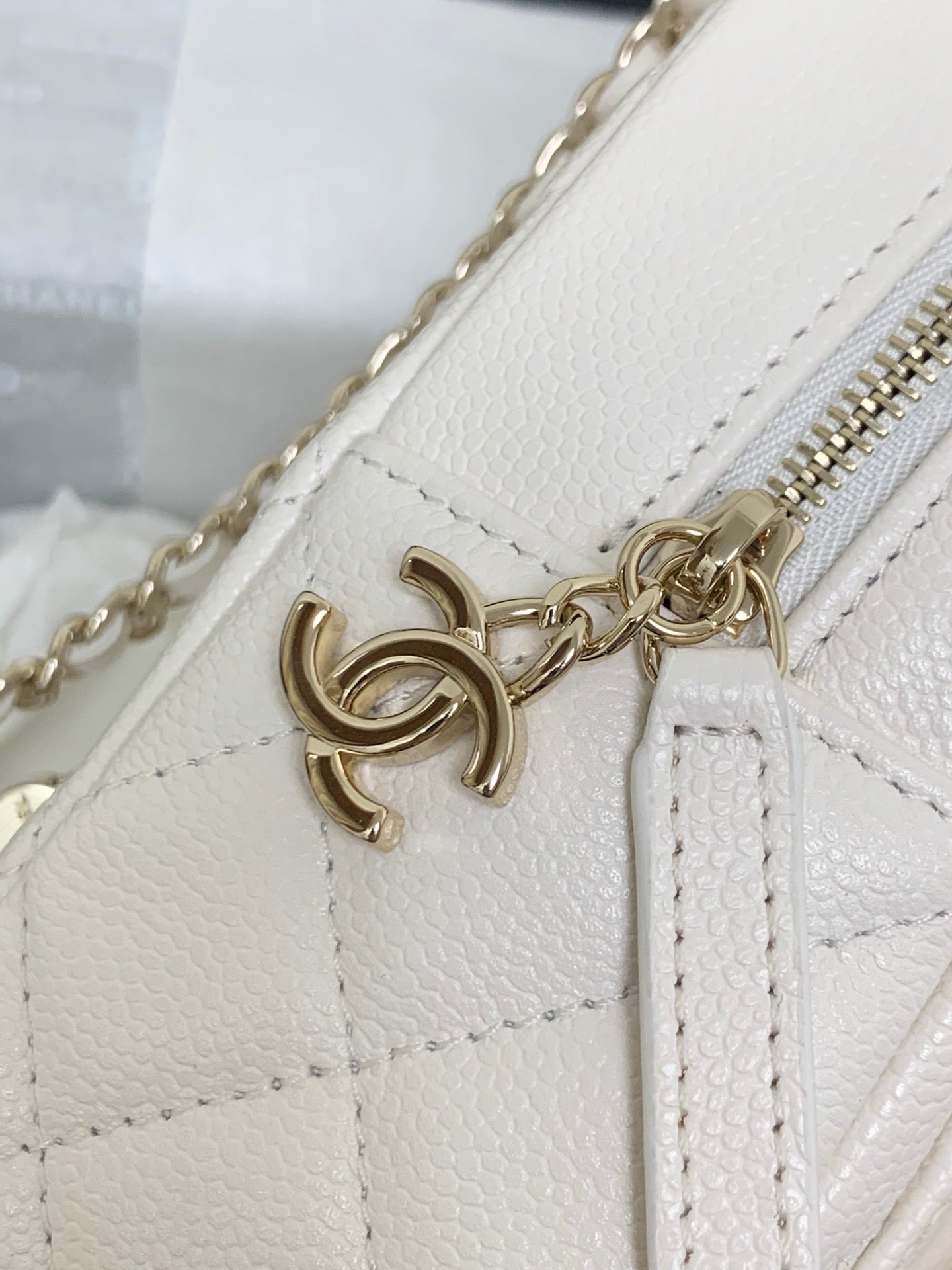 Chanel White Quilted Leather Mini Backpack with Gold-Tone CC Logo