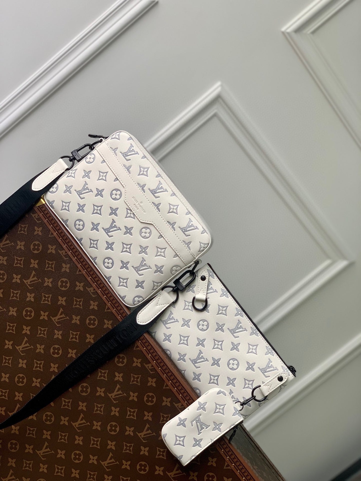 Louis Vuitton White Monogram Patterned Multi-Pouch Crossbody Bag Set