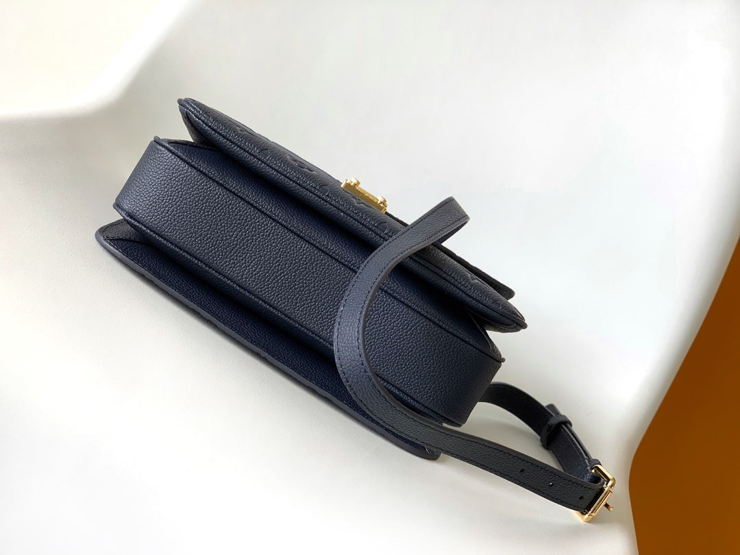 Louis Vuitton Navy Blue Embossed Monogram Leather Crossbody Satchel Bag