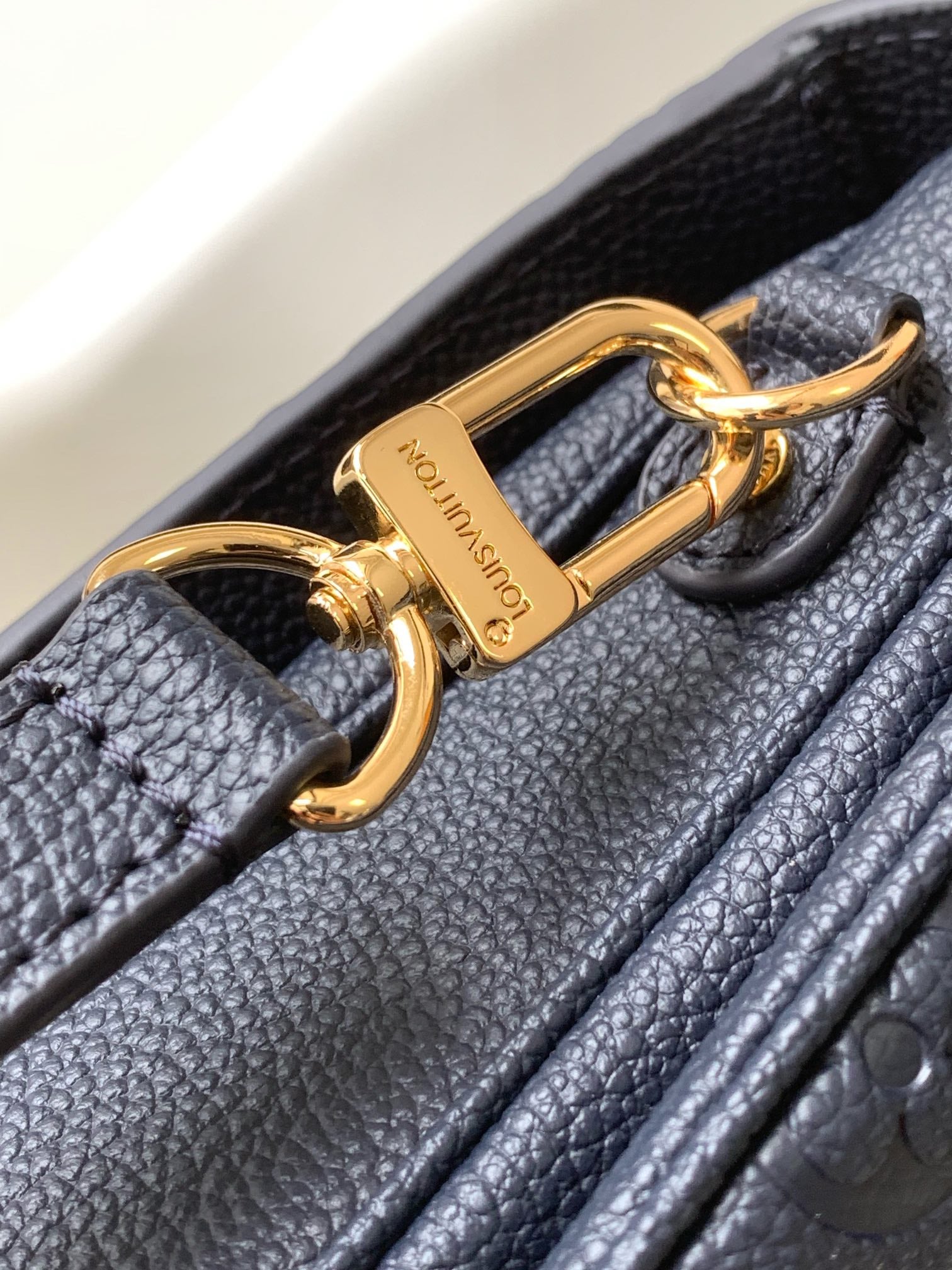 Louis Vuitton Navy Blue Embossed Monogram Leather Crossbody Satchel Bag