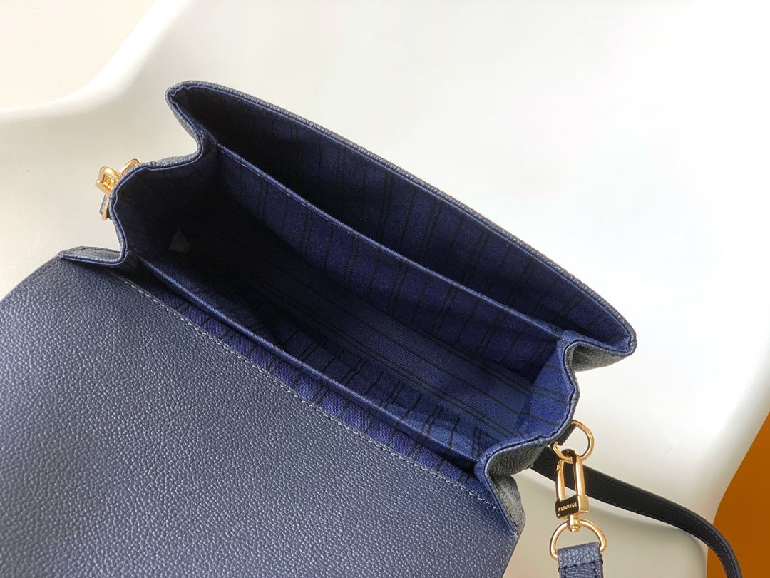 Louis Vuitton Navy Blue Embossed Monogram Leather Crossbody Satchel Bag
