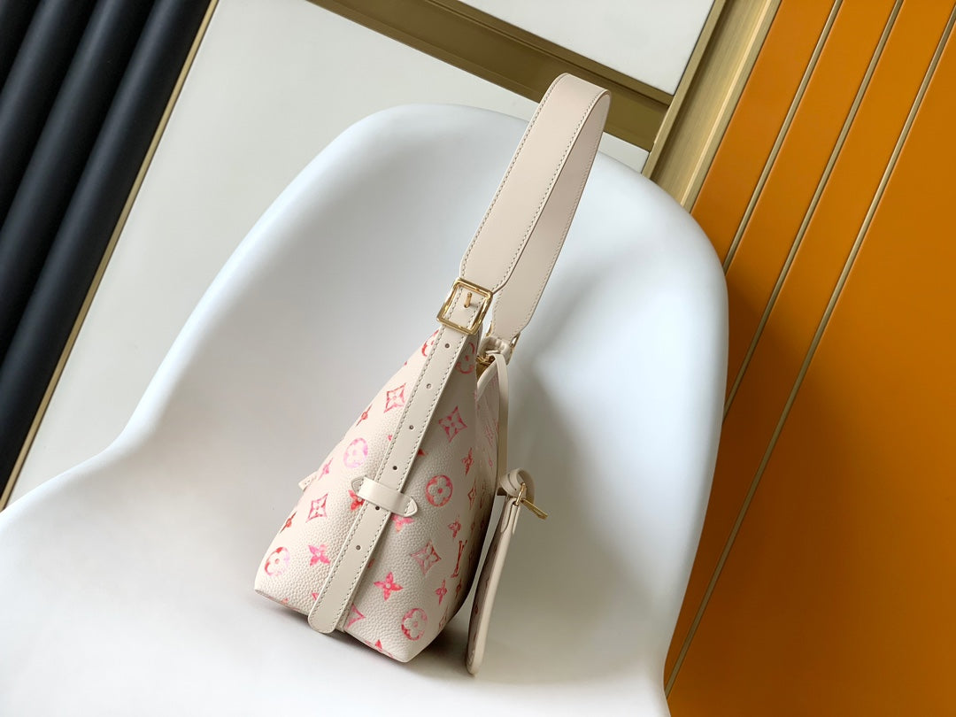 Louis Vuitton Elegant Pastel Pink Monogram Hobo Shoulder Bag for Women