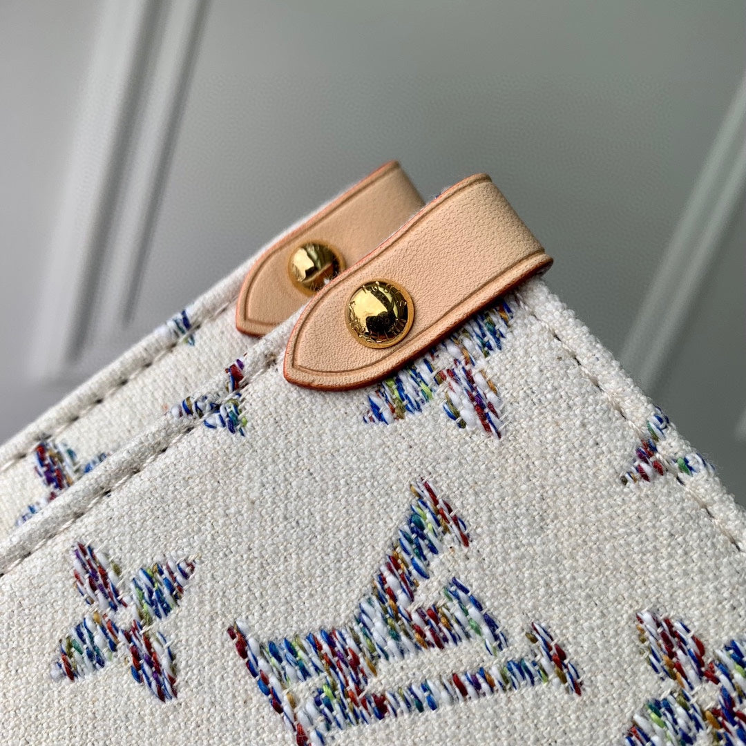 Louis Vuitton White Monogram Canvas Tote Bag with Beige Leather Handles