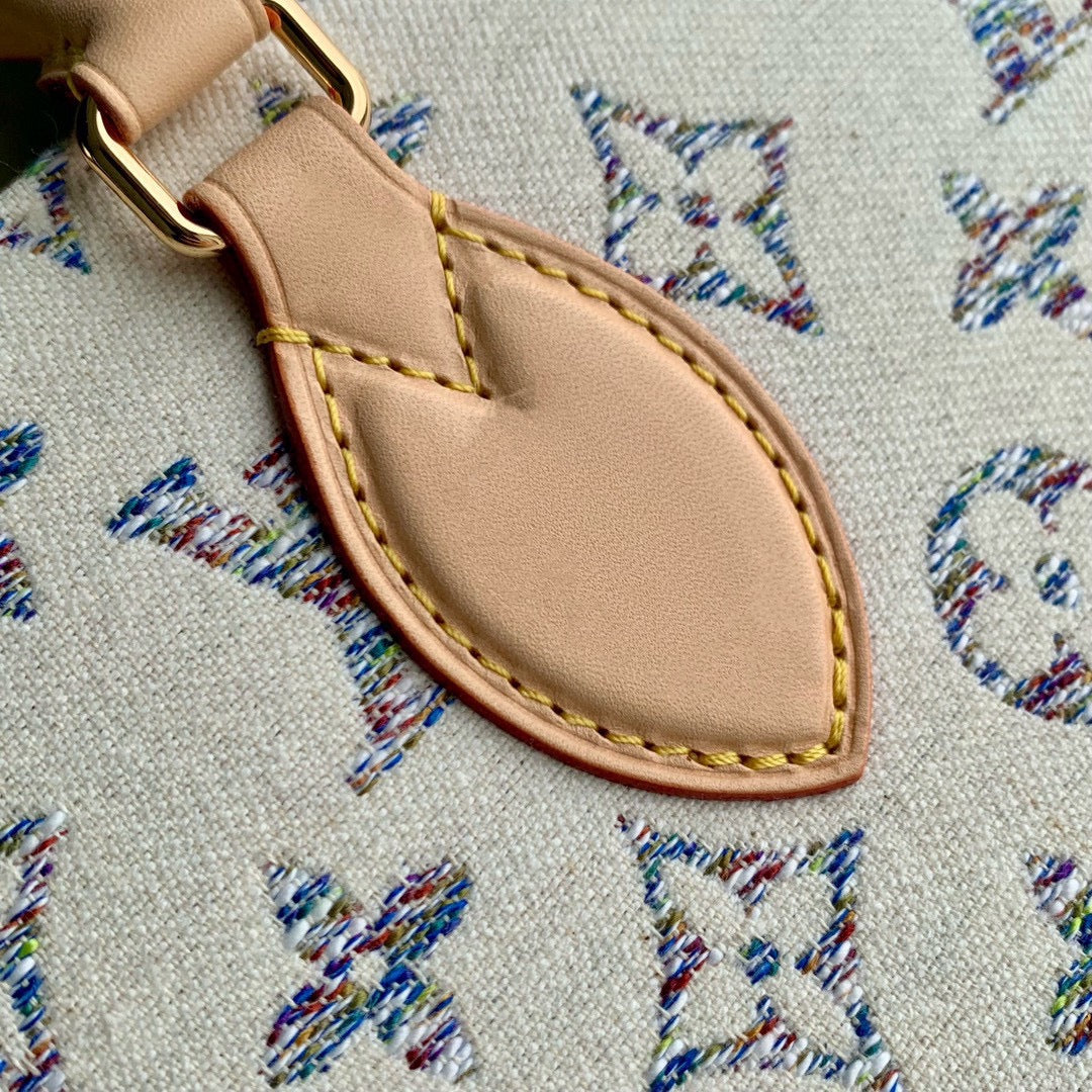 Louis Vuitton White Monogram Canvas Tote Bag with Beige Leather Handles