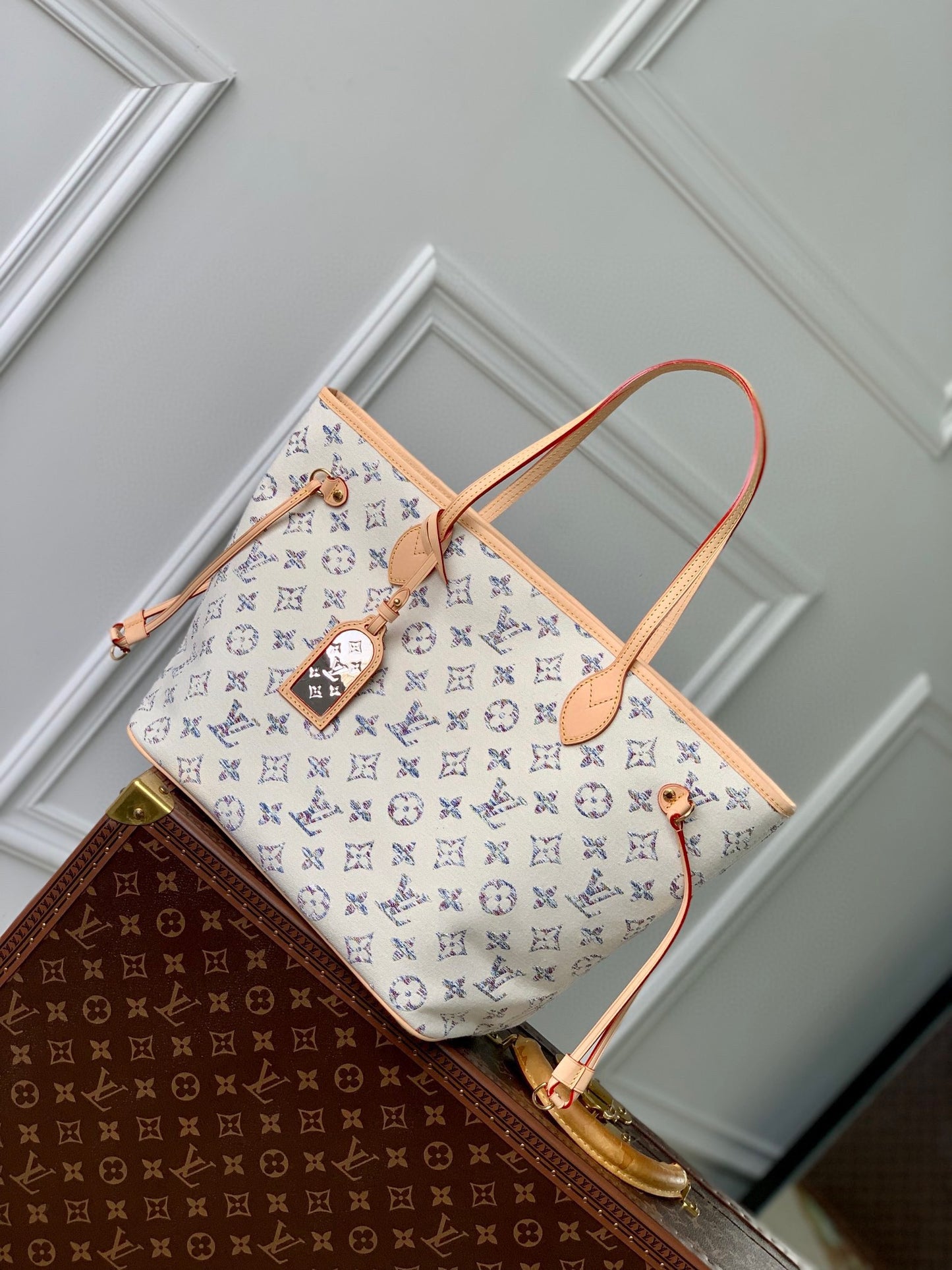 Louis Vuitton Cream Monogram Canvas Shoulder Tote Bag with Leather Straps