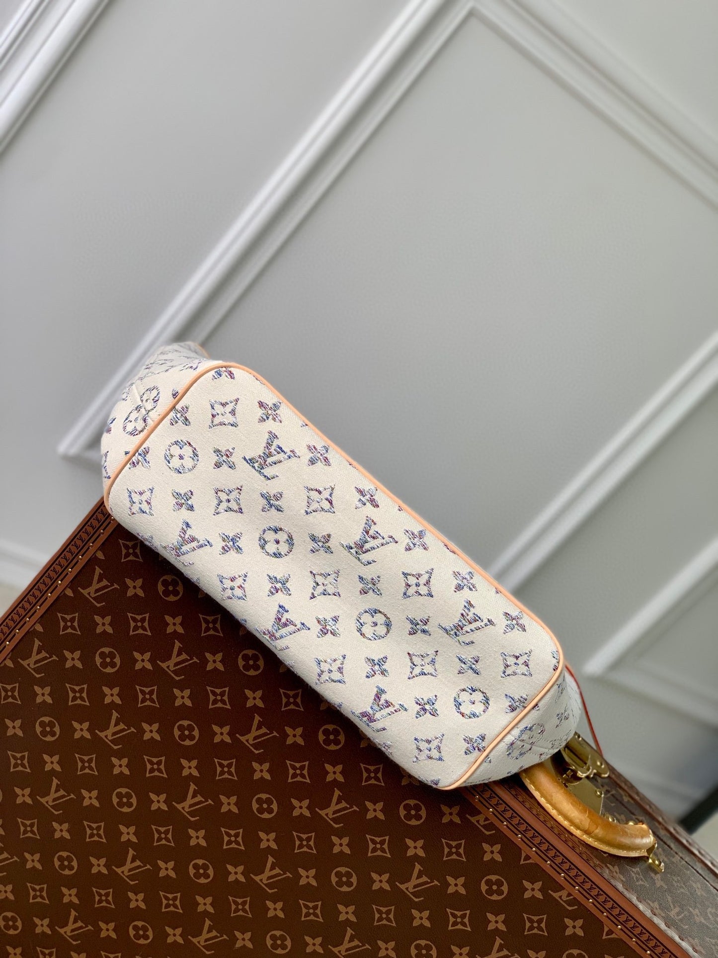 Louis Vuitton Cream Monogram Canvas Shoulder Tote Bag with Leather Straps