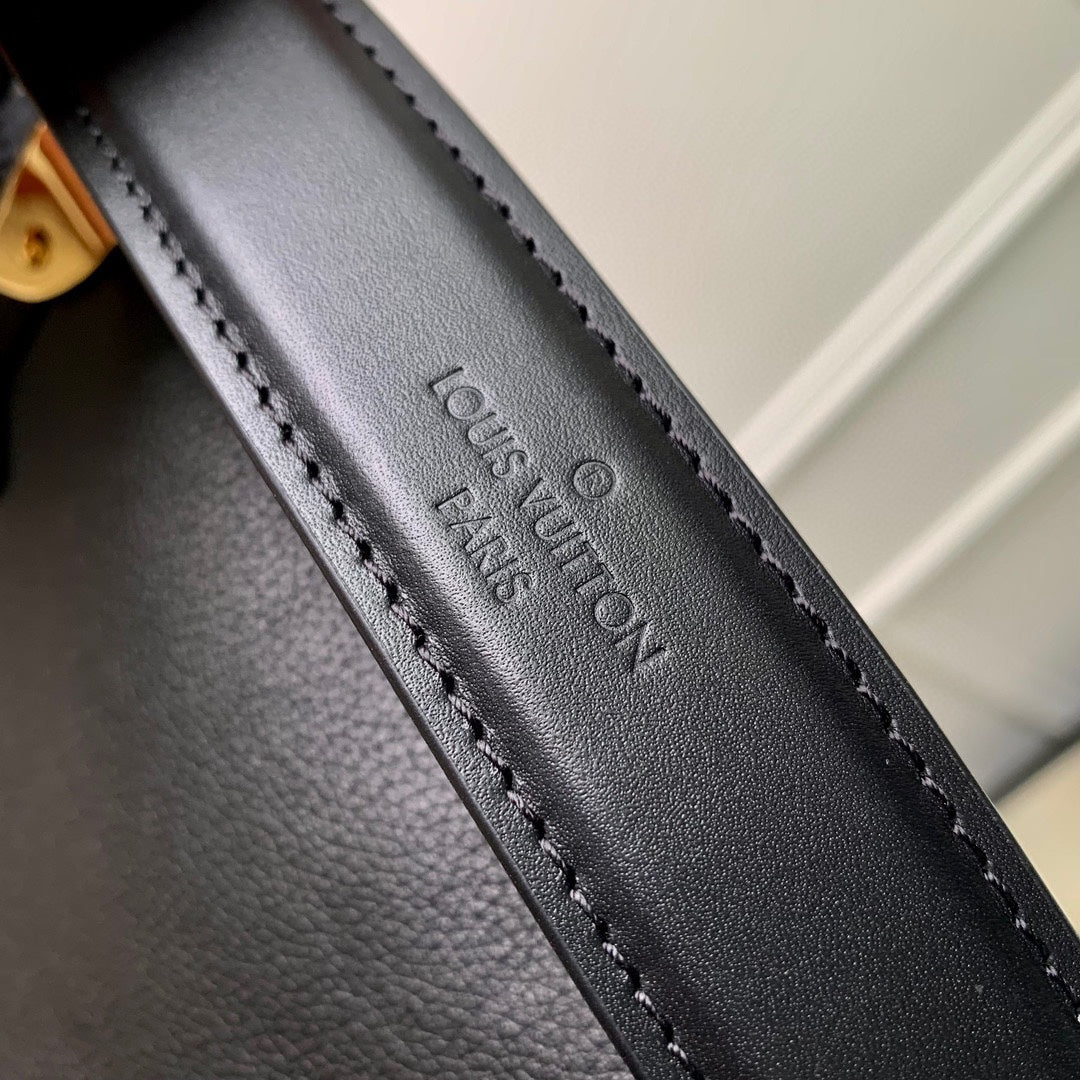 Louis Vuitton Black Leather Trunk Shoulder Bag with Silver Metal Corners