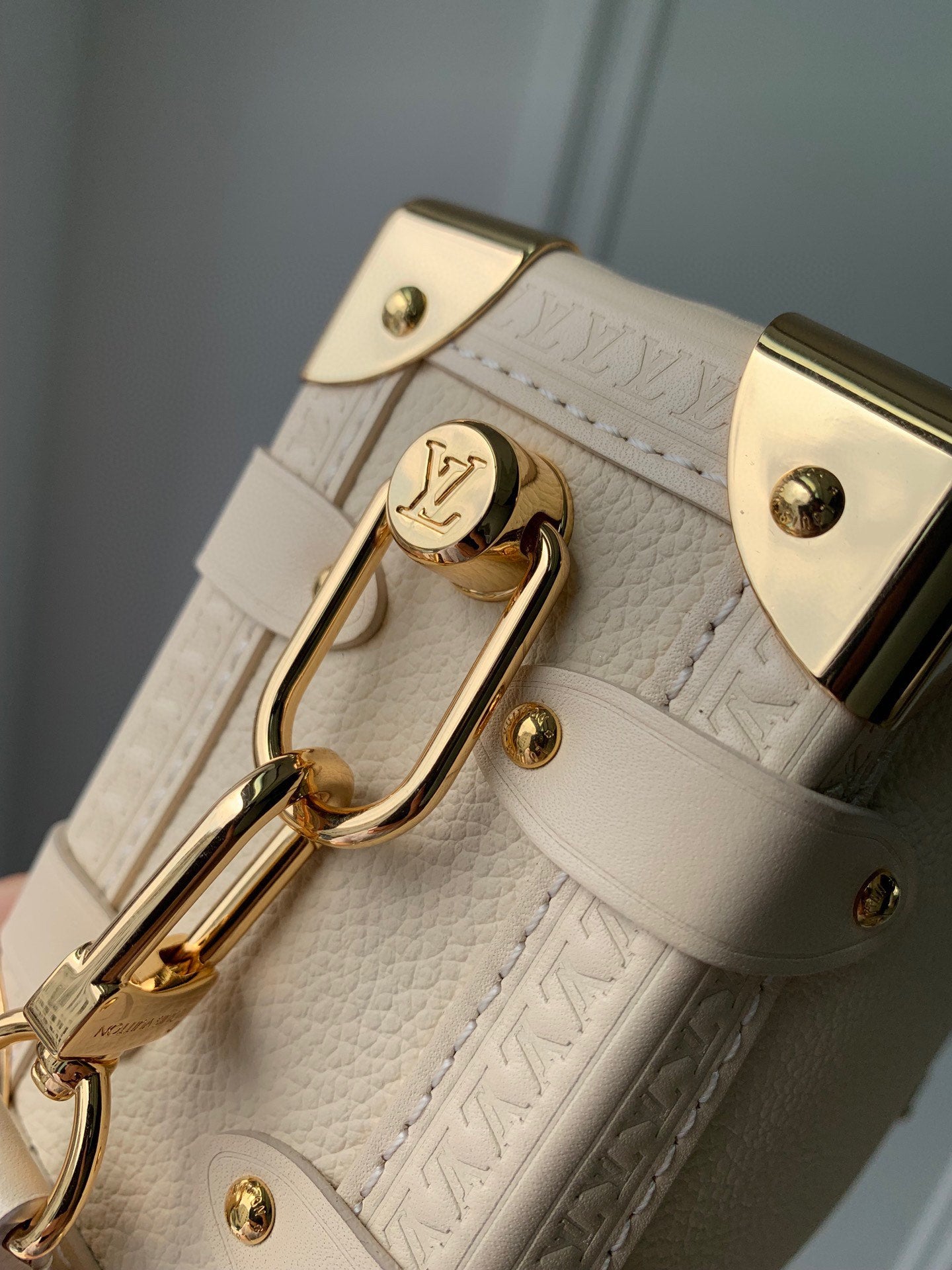 Louis Vuitton Structured Light Pink Leather Trunk Crossbody Bag with Gold Accents