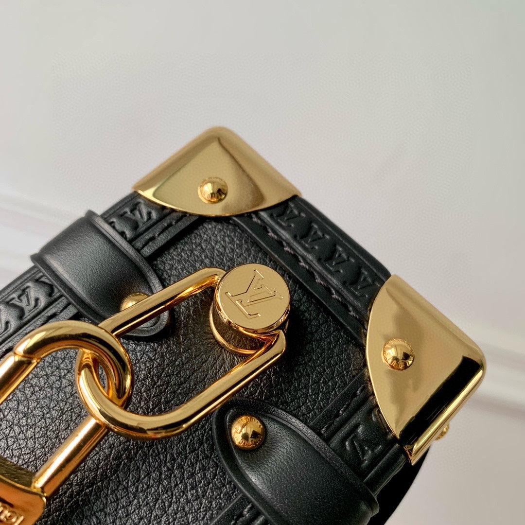 Louis Vuitton Black Leather Mini Trunk Shoulder Bag with Gold Hardware