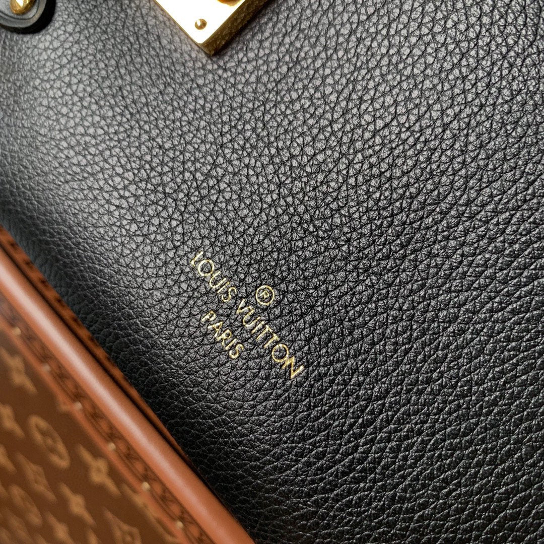 Louis Vuitton Black Leather Mini Trunk Shoulder Bag with Gold Hardware