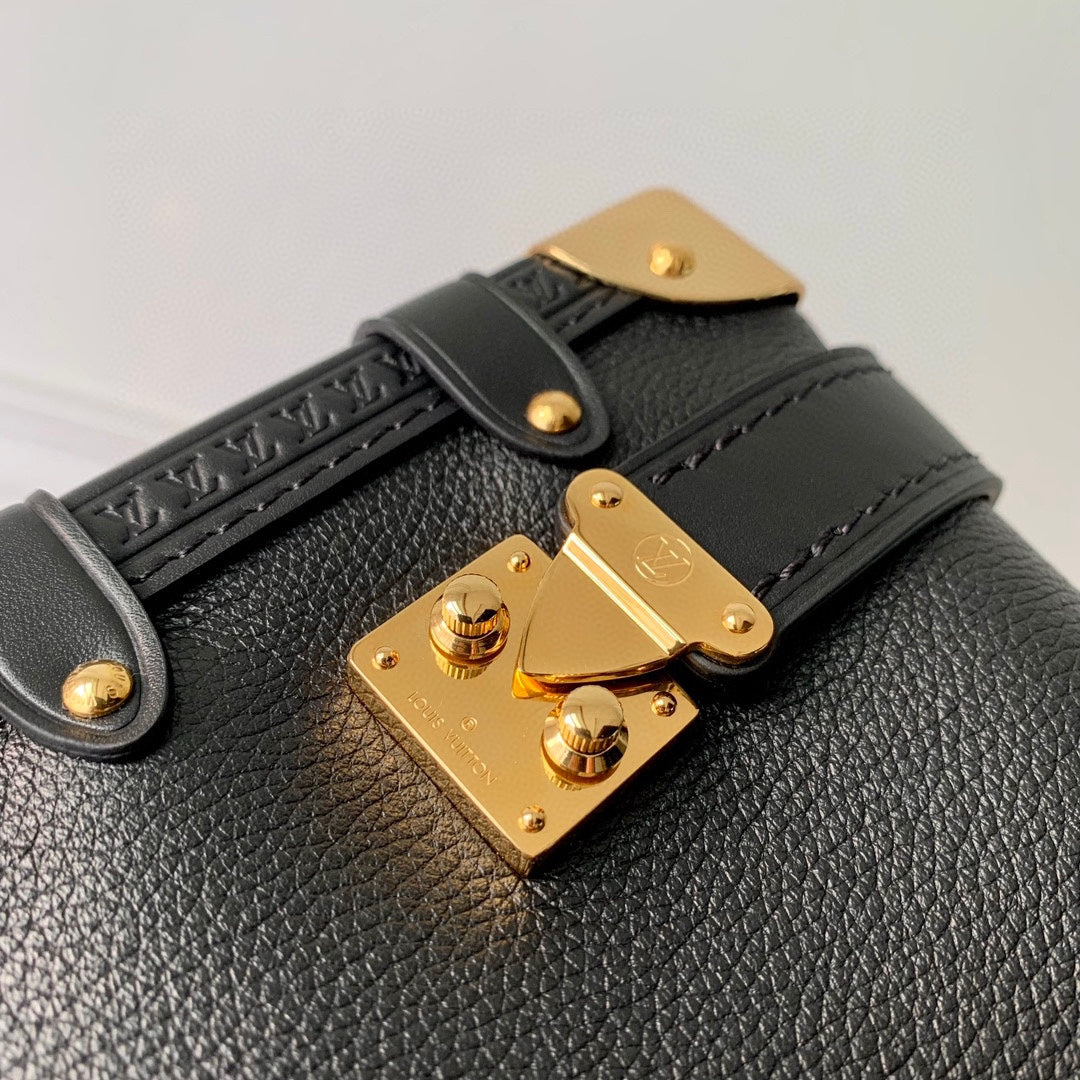 Louis Vuitton Black Leather Mini Trunk Shoulder Bag with Gold Hardware