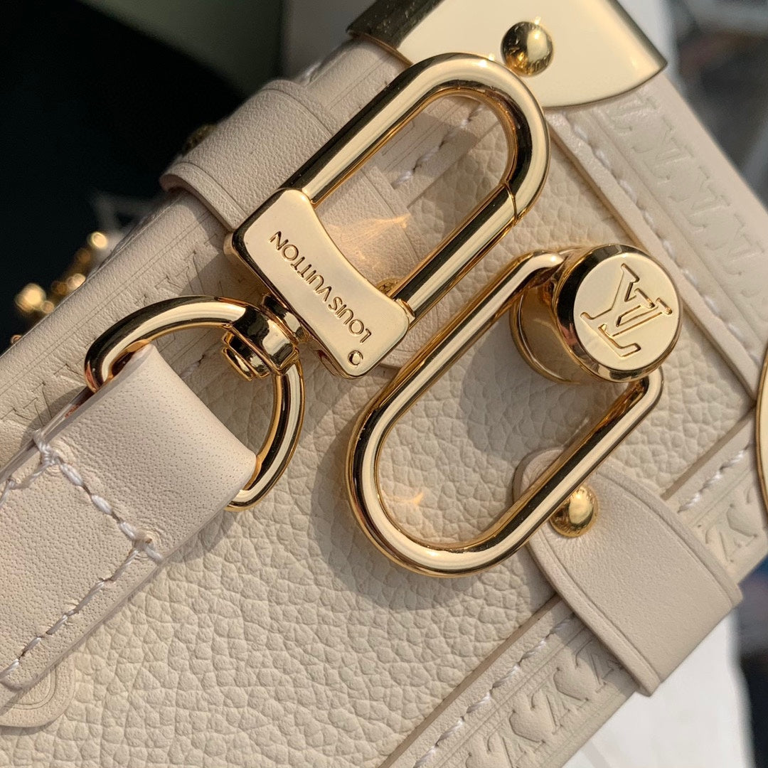 Louis Vuitton Cream Leather Mini Trunk Crossbody Bag with Gold Hardware