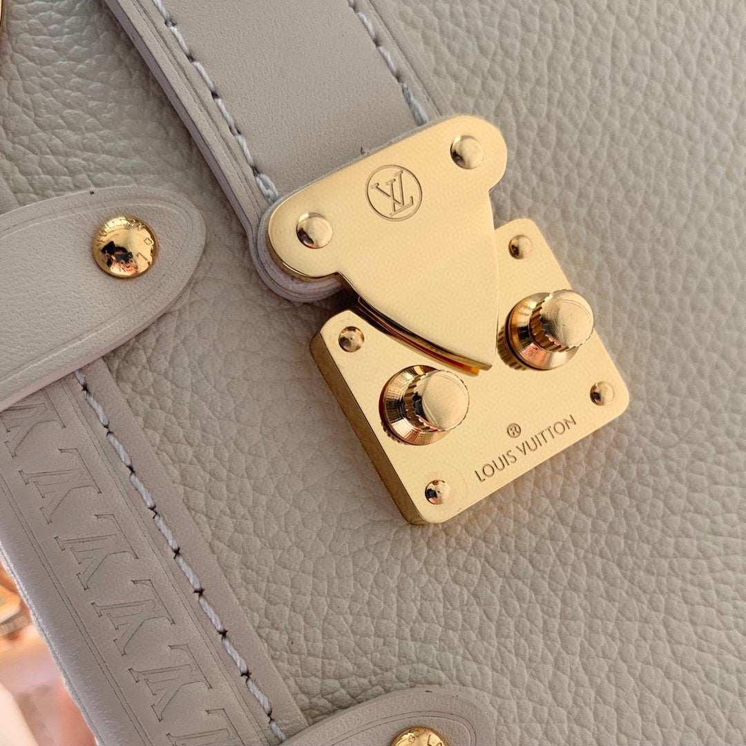 Louis Vuitton Cream Leather Mini Trunk Crossbody Bag with Gold Hardware