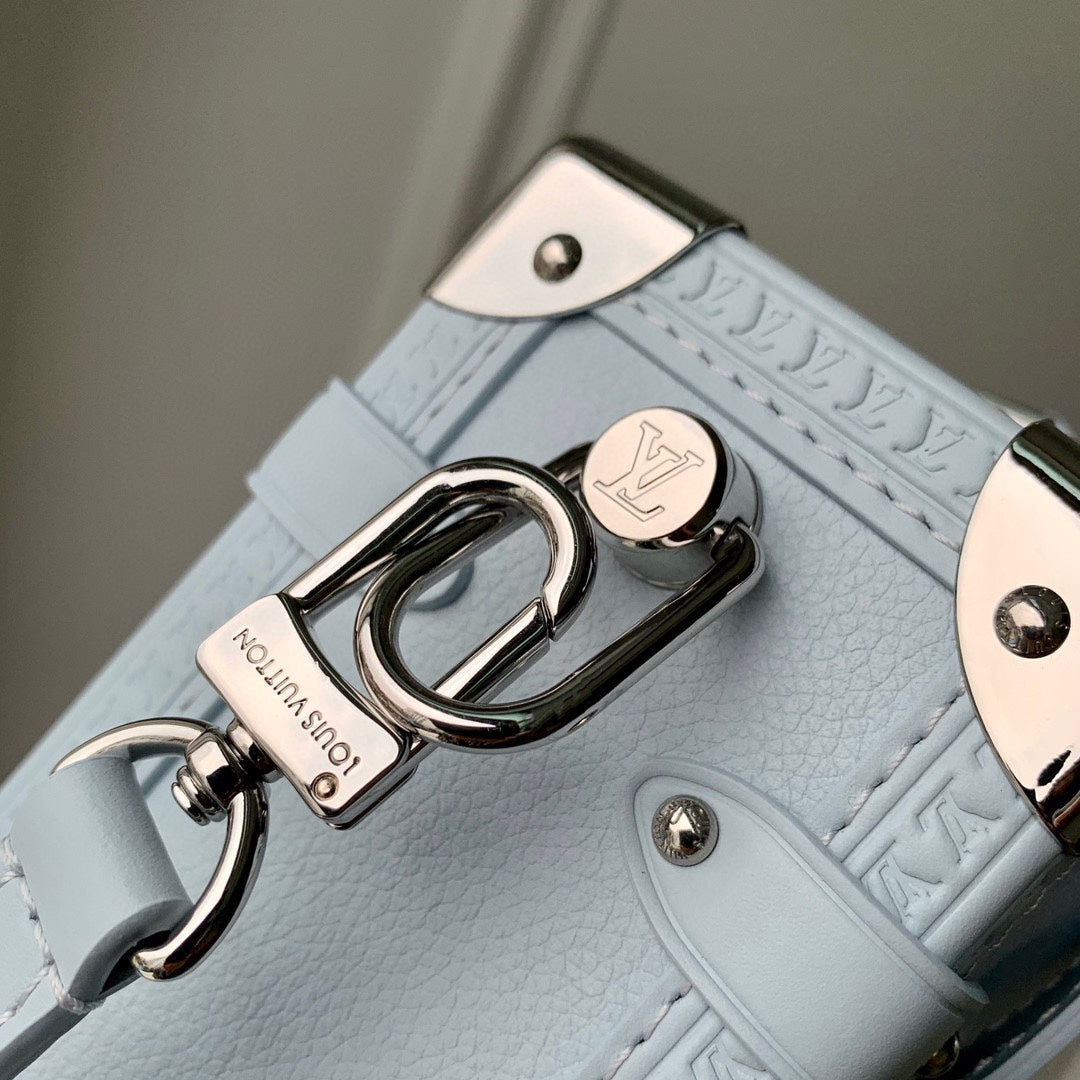 Louis Vuitton Pastel Blue Leather Mini Trunk Crossbody Bag with Silver Hardware