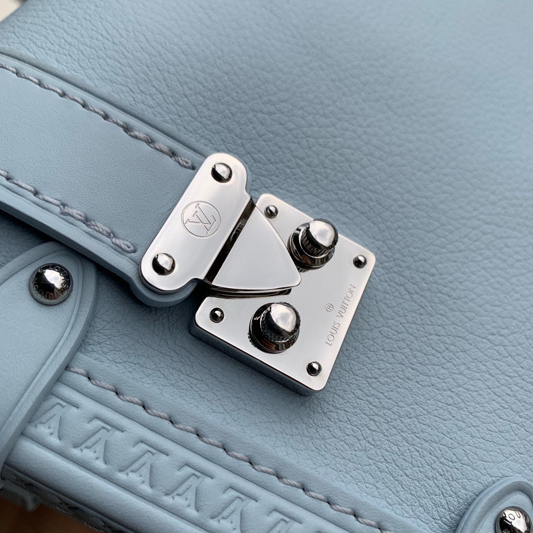 Louis Vuitton Pastel Blue Leather Mini Trunk Crossbody Bag with Silver Hardware