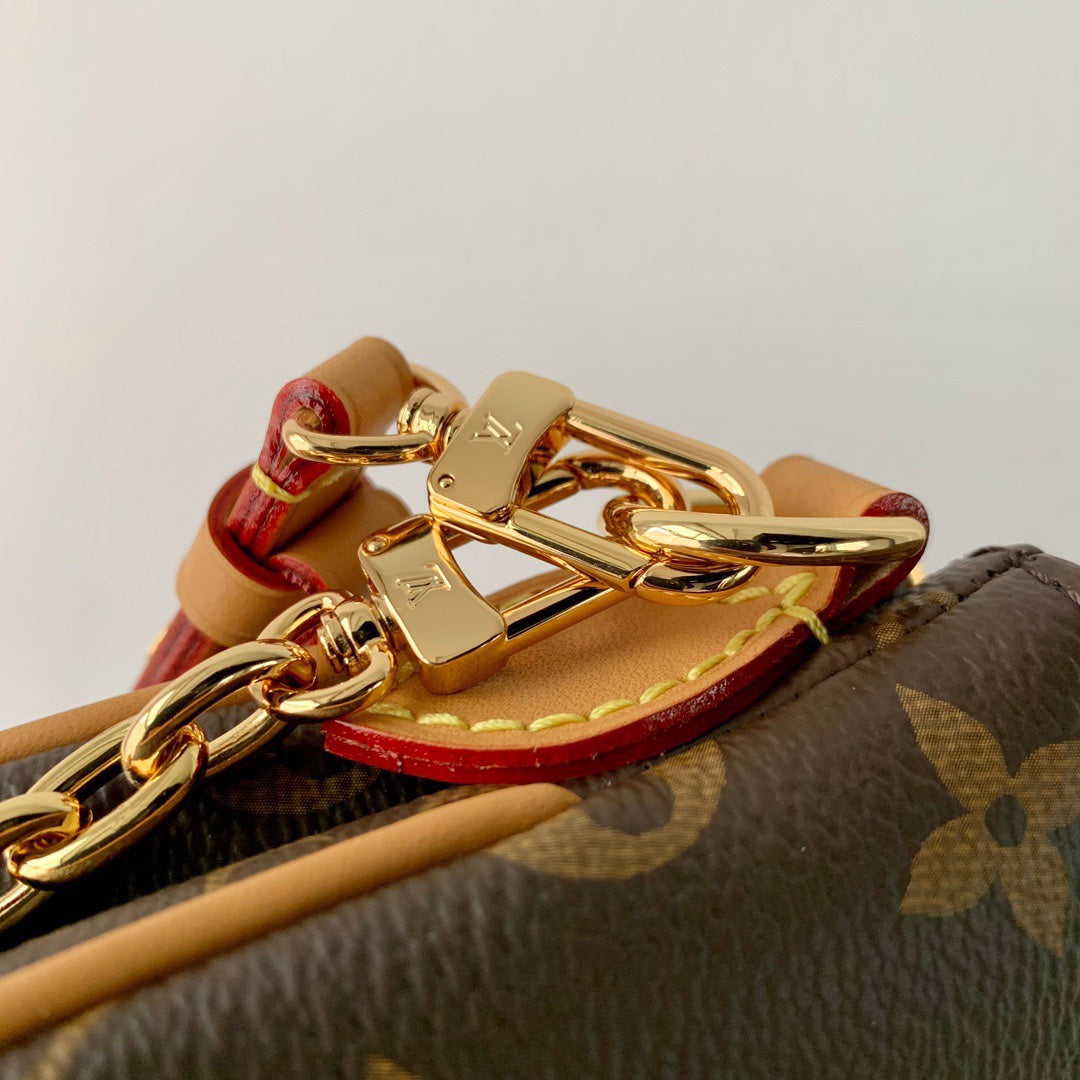 Louis Vuitton Vintage Brown Monogram Shoulder Bag with Gold Chain Strap