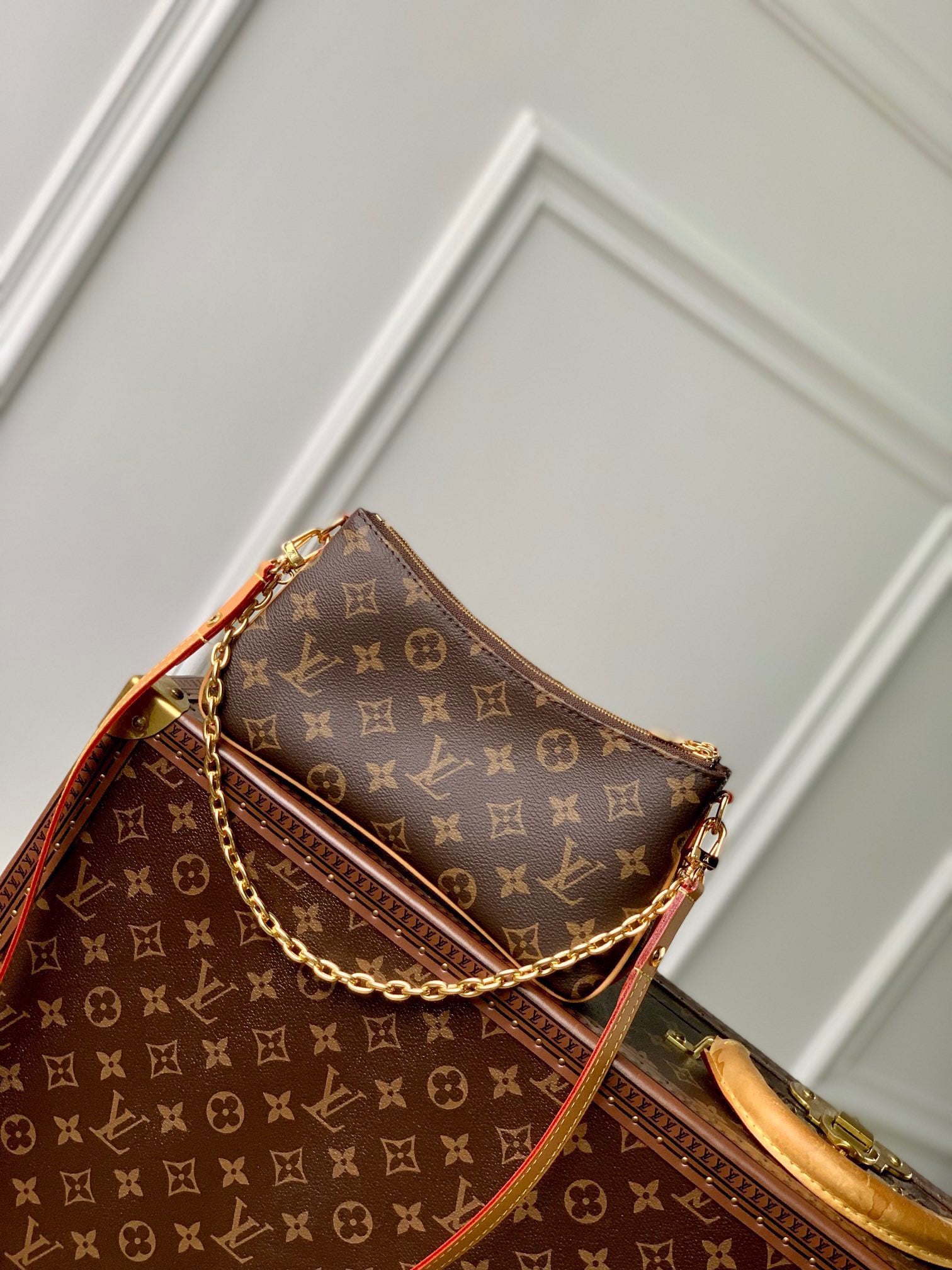 Louis Vuitton Vintage Brown Monogram Shoulder Bag with Gold Chain Strap