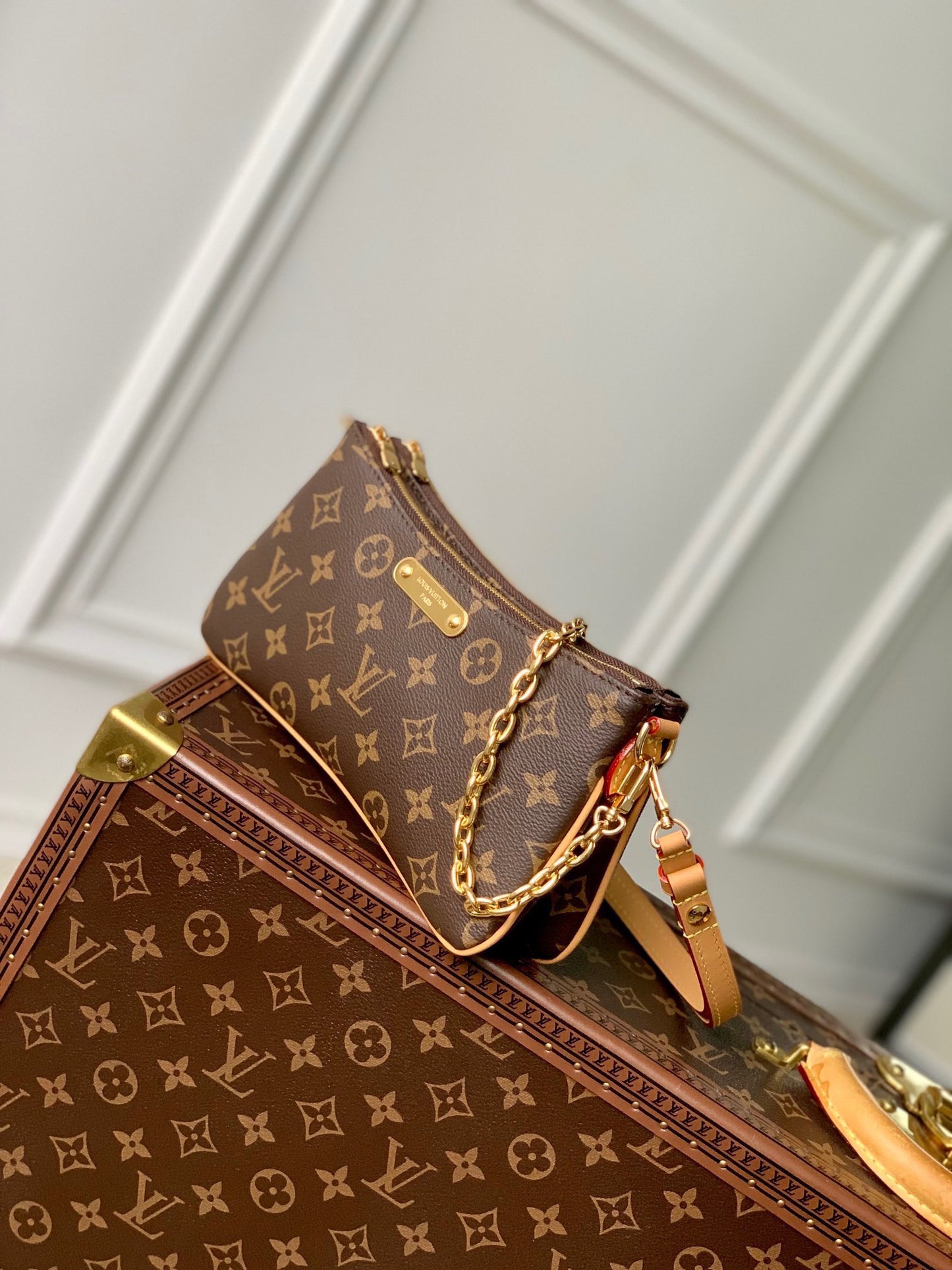 Louis Vuitton Vintage Brown Monogram Shoulder Bag with Gold Chain Strap