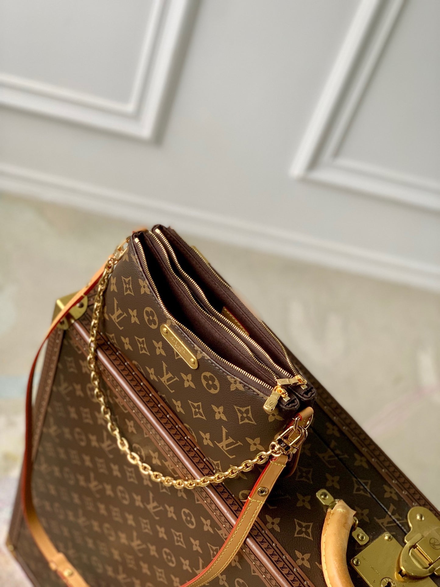 Louis Vuitton Vintage Brown Monogram Shoulder Bag with Gold Chain Strap