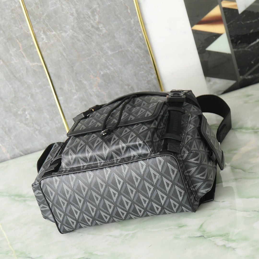 Dior Grey Geometric Diamond Pattern Multi-Pocket Travel Backpack
